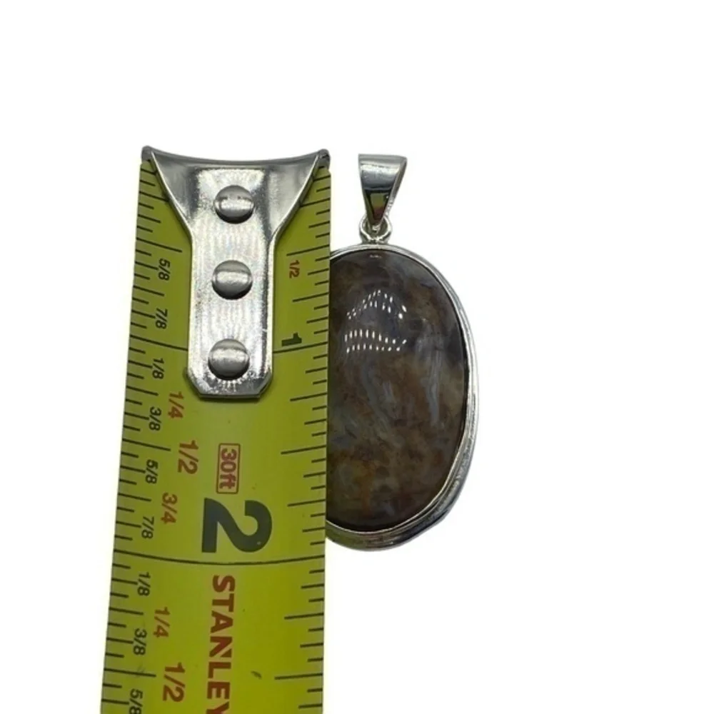 Mexican Agate Gemstone Sterling Silver 925 Pendant 2in
